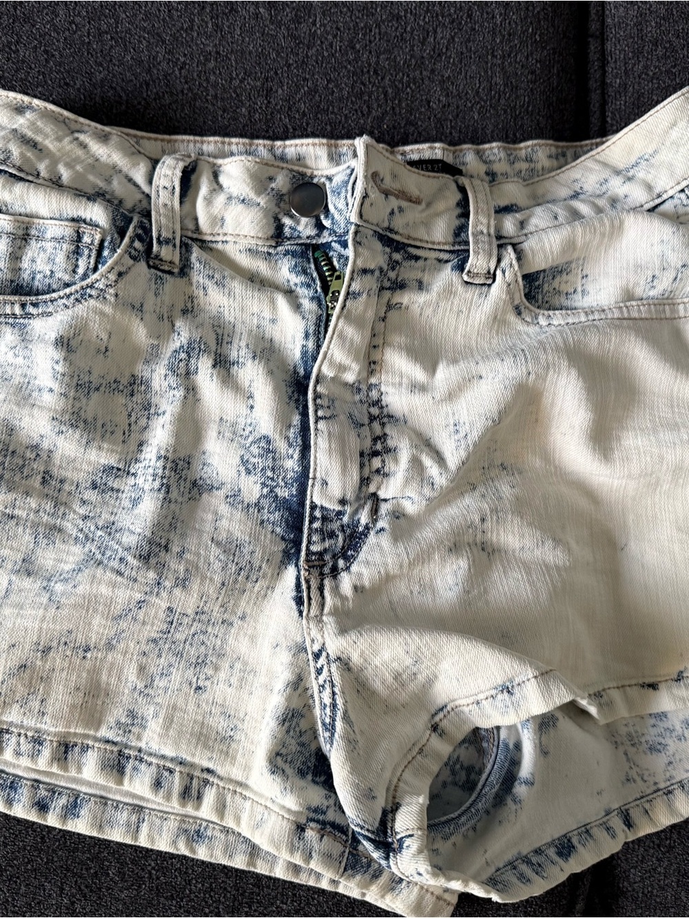 Forever 21 Acid-Wash Denim Shorts in Blue & White